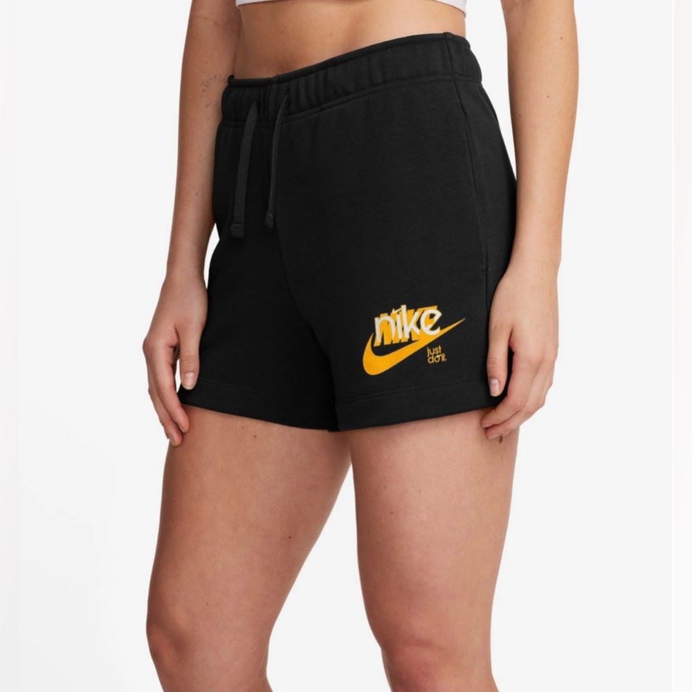 Nike Black Athletic Shorts with Yellow Logo